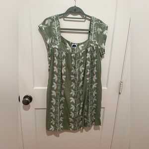 Green Floral Cap-Sleeve Mini Dress